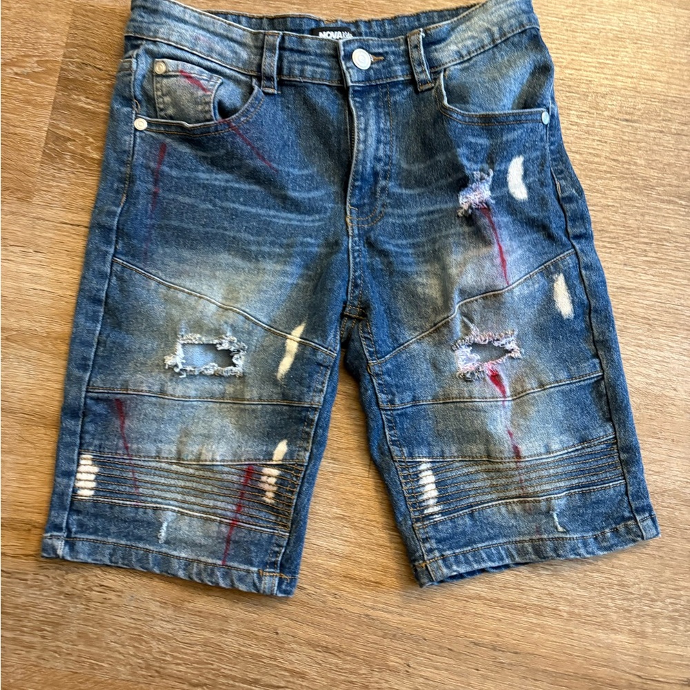 Fashion Nova Dark Blue Distressed Jean Shorts